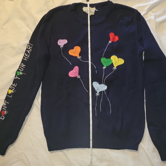 Vintage 60s Cyn Les Shirlee Designs Sweater Large Hearts Ballons Kitsch - Picture 3 of 6